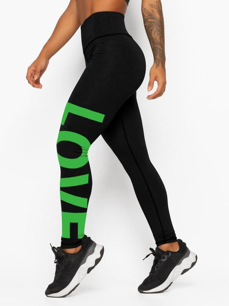 Printed "LOVE" High Waist Tummy Control Fitness Leggings
