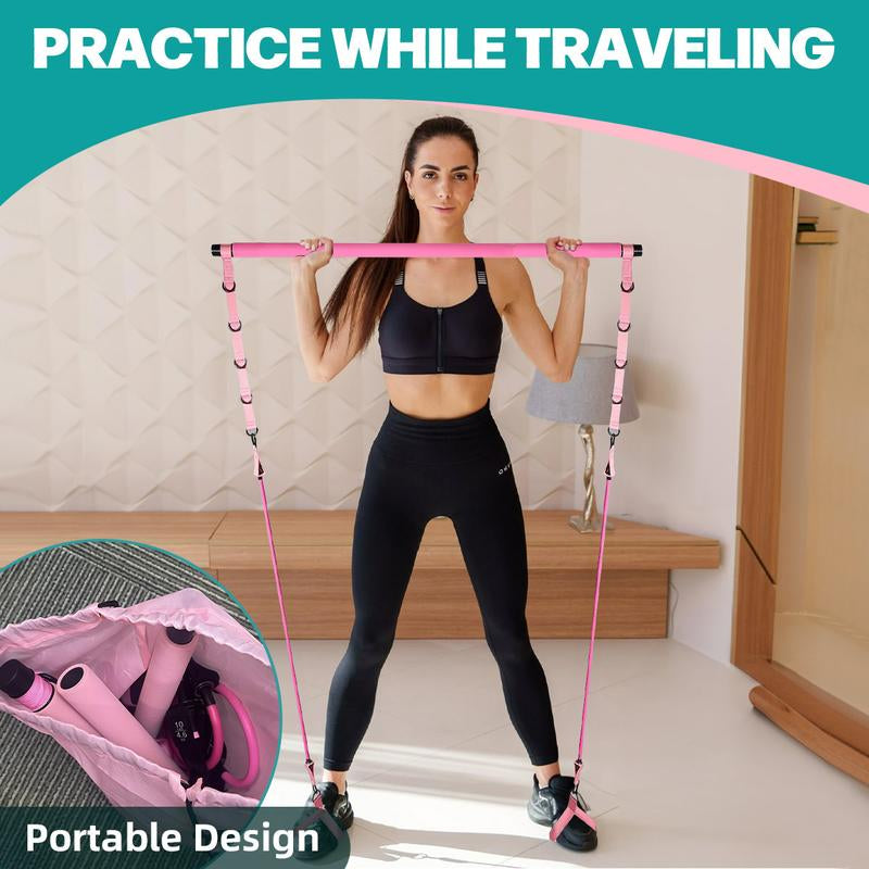 Multi-Functional Pilates Bar Kit with Resistance Bands