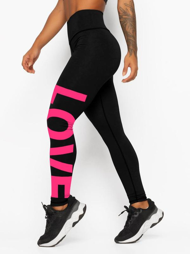 Printed "LOVE" High Waist Tummy Control Fitness Leggings